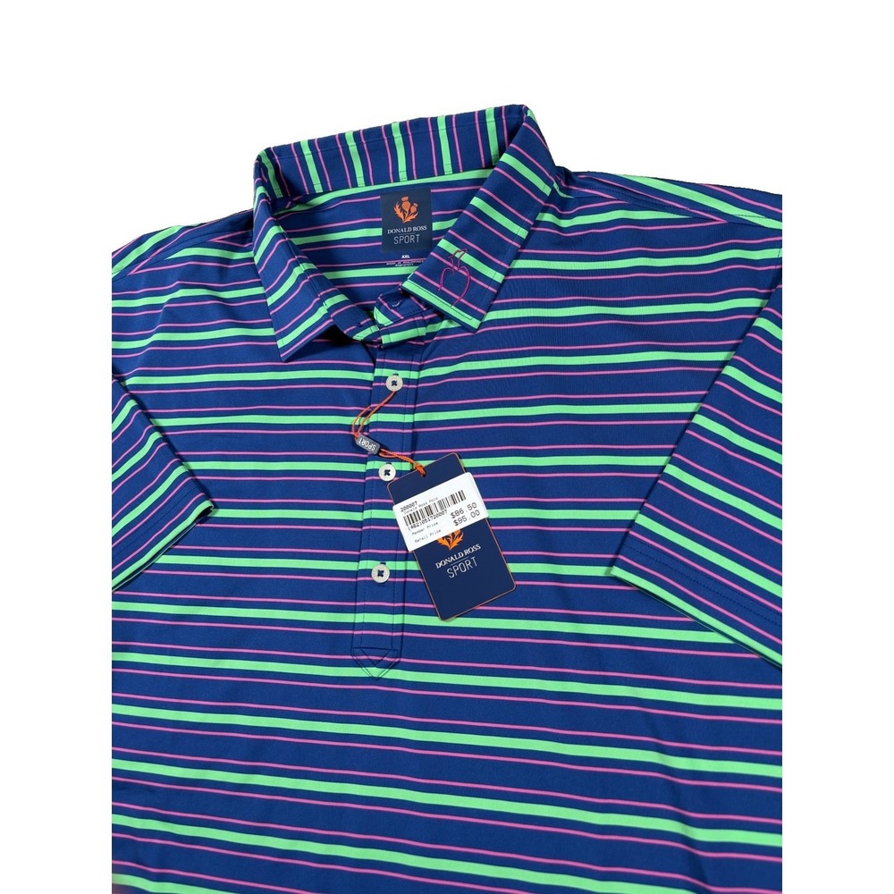 Donald Ross Sport Mens Golf Polo Shirt XXL Blue Green Pink Striped NWT 200007